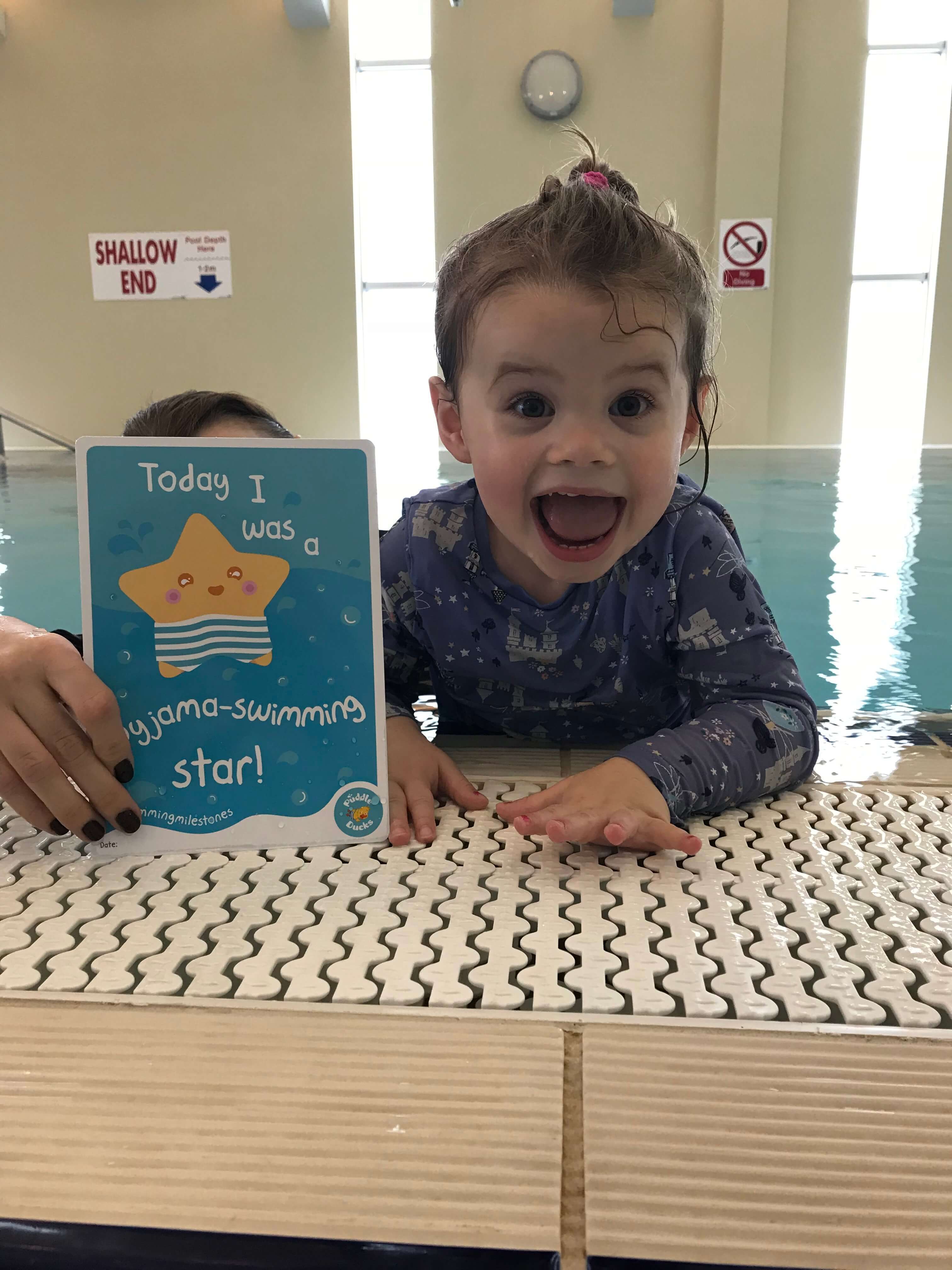 Puddle Duck’s little swimmer Ava Joy Sheridan-Wild (who has raised £100) at Greenacre School in Barnsley during the charity PJ Week..jpeg